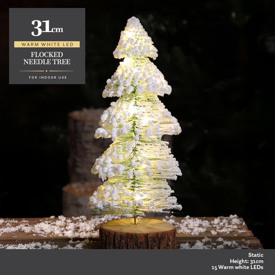31cm Warm White LED Snowy Needle Tree
