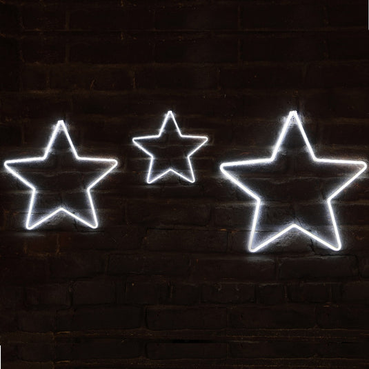 Set of 3 Small/Medium/Large White Neon Stars