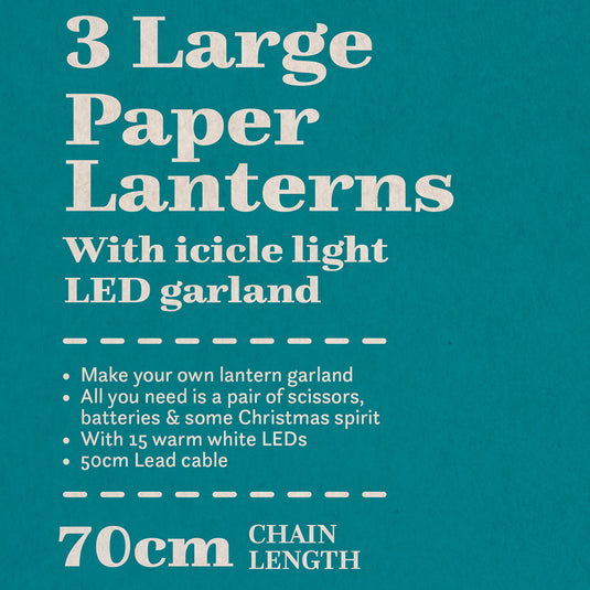 Set of 3 DIY Large Paper Lanterns with Icicle Light Chain