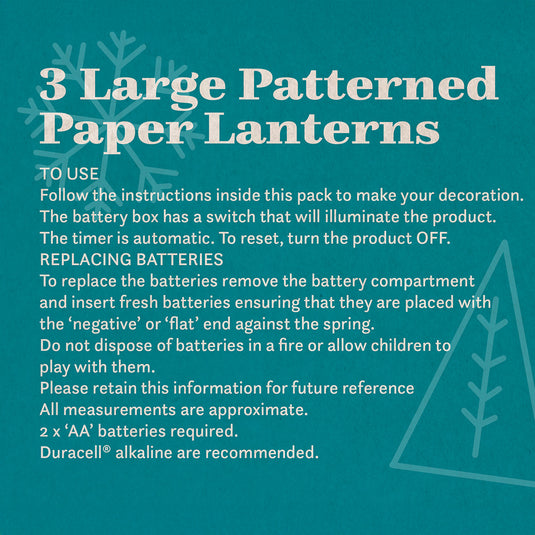 Set of 3 DIY Large Patterned Paper Lanterns with Icicle Light Chain