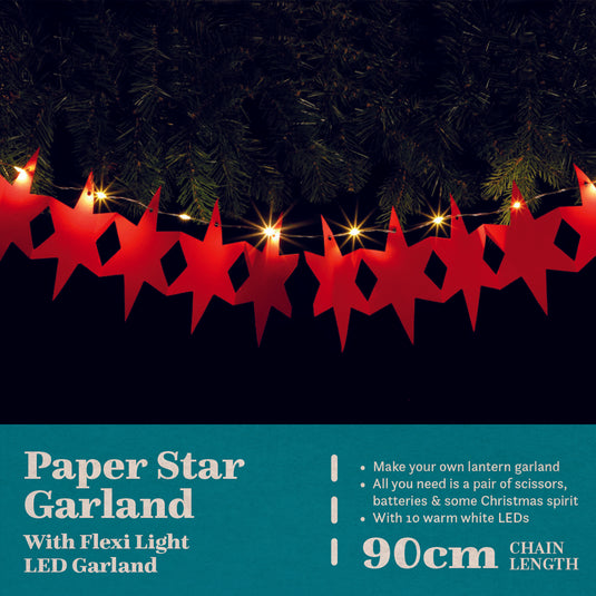 DIY Red Star Paper Chain - 10 Warm White LEDs