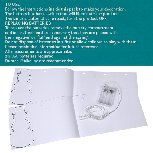 DIY White Snowman Paper Chain - 10 Warm White LEDs