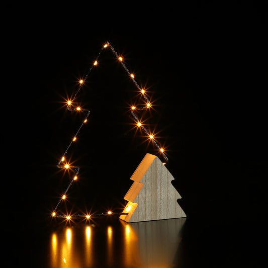 30cm Wire & Wood Tree Light with Warm White LEDs