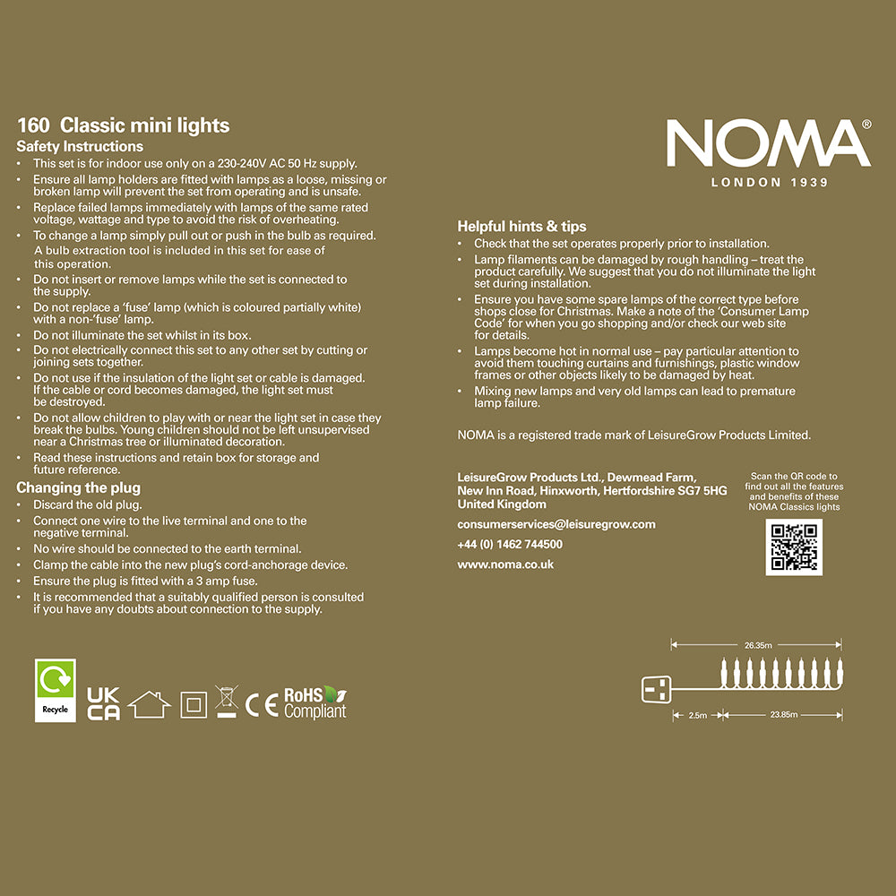160 Clear NOMA Classic Mini String Lights with Green Cable