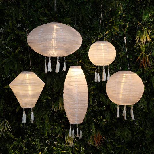 Mandarin 40cm White Oval Lantern with Tassels