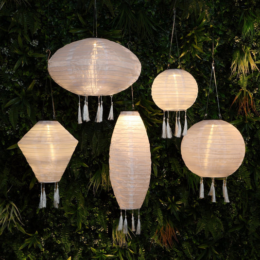 Mandarin 30cm White Round Lantern with Tassels