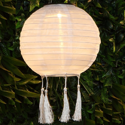 Mandarin 20cm White Round Lanterns with Tassels