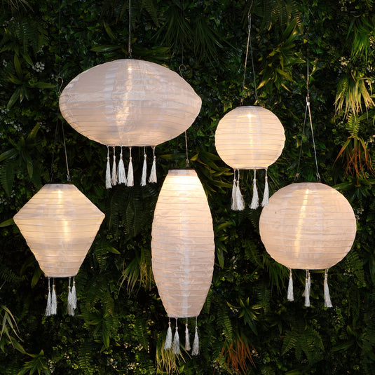 Mandarin 28cm White Diamond Lantern with Tassels