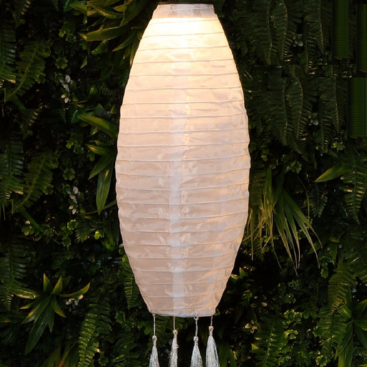 Mandarin 20cm White Long Oval Lantern with Tassels