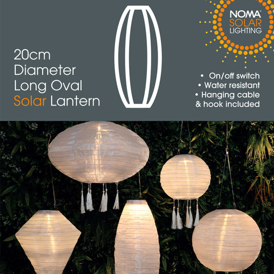 Mandarin 20cm White Long Oval Lantern with Tassels