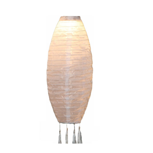 Mandarin 20cm White Long Oval Lantern with Tassels
