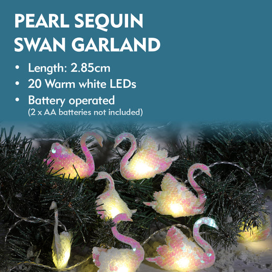 20 Warm White Pearl Sequin Swan String Lights with Clear Cable