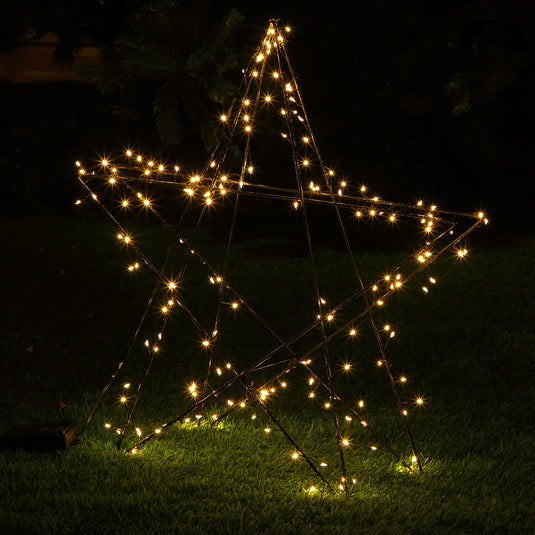 55cm Battery Operated Folding Black Wire Star - 180 Warm White LEDs