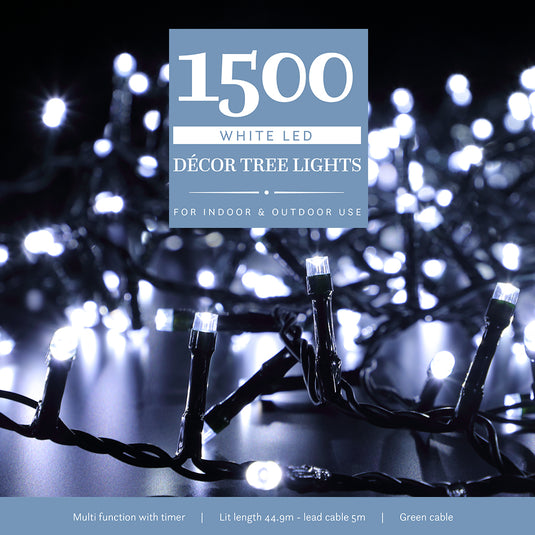 1500 White Multifunction Décor Tree Lights With Green Cable