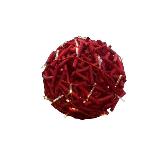 20cm Warm White Red Rattan Ball - 32 LEDs
