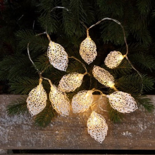 1.9m Warm White Metal Leaf Light Chain - 10 LEDs