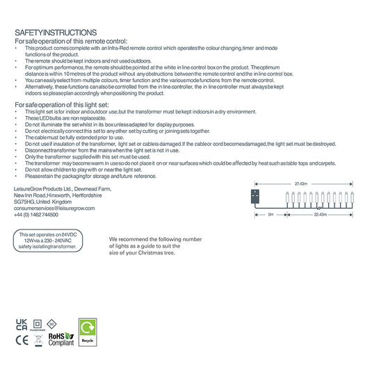 300 Colour Changeable Remote Controlled String Lights with Green Cable