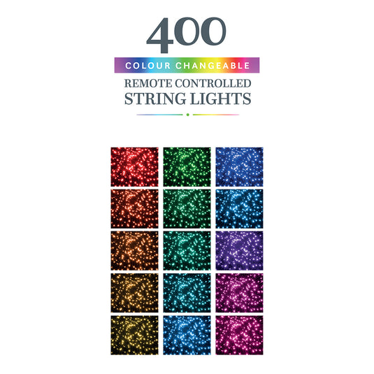 400 Colour Changeable Remote Controlled String Lights with Green Cable
