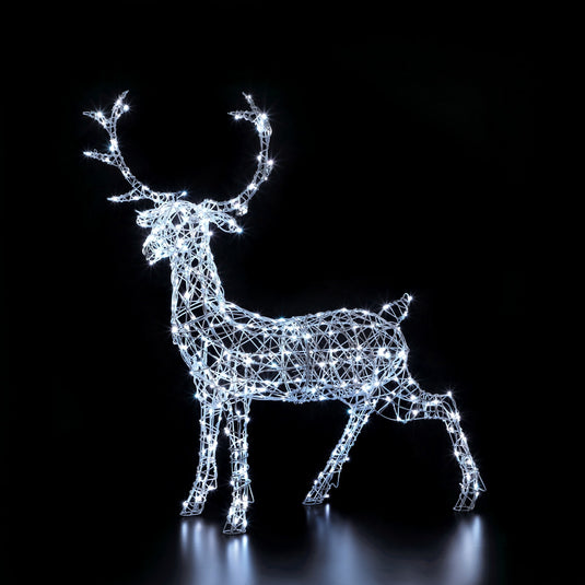 1.4M Colour Changeable White Rattan Woburn Stag - 300 LEDs