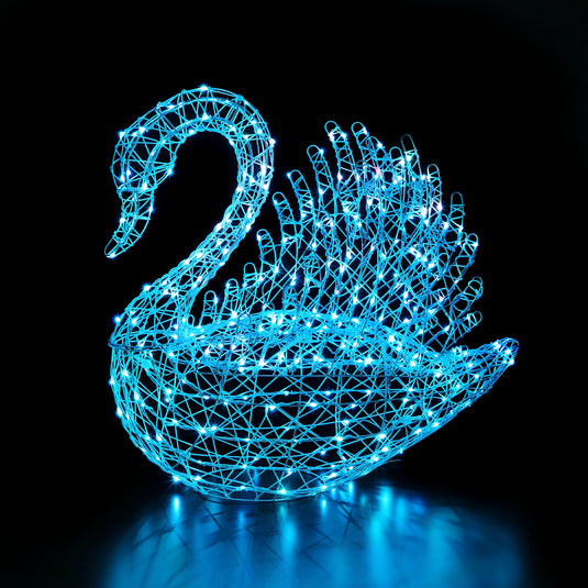 1M Colour Changeable White Rattan Serpentine Swan - 300 LEDs