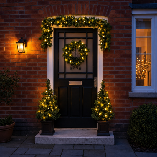 Colour Changeable Door Set with Wreath, Garland and 2 Trees - 200 LEDs