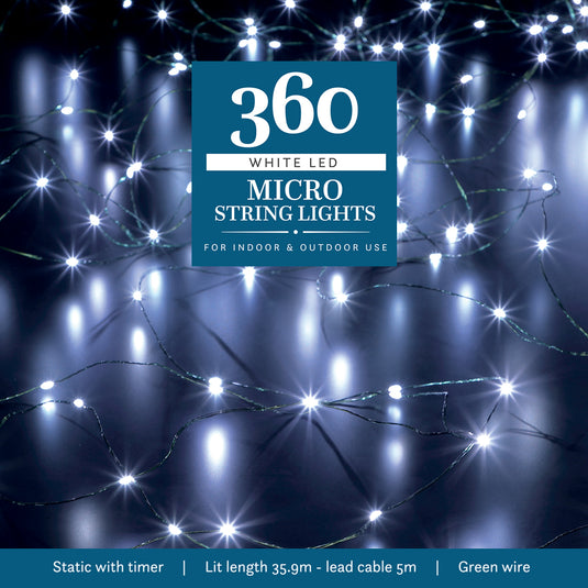 360 White Micro String Lights with Green Cable