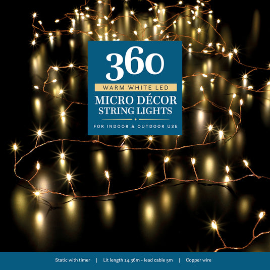 360 Warm White Micro Décor Tree Lights with Copper Wire