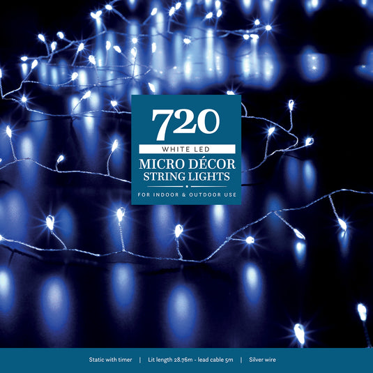720 White Micro Décor Tree Lights with Silver Wire