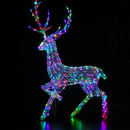 2M Colour Changeable White Rattan Highland Stag - 320 LEDs