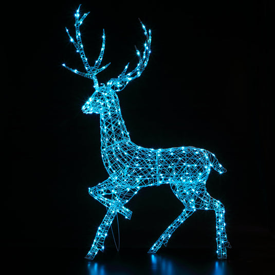 2M Colour Changeable White Rattan Highland Stag - 320 LEDs