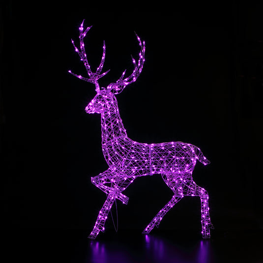 2M Colour Changeable White Rattan Highland Stag - 320 LEDs