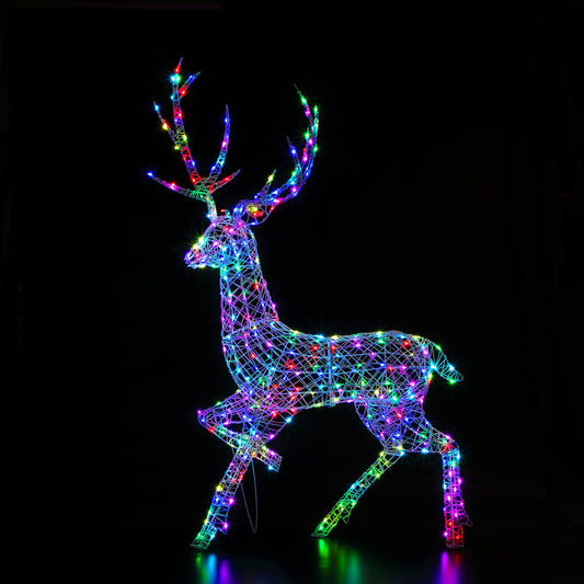 2M Colour Changeable White Rattan Highland Stag - 320 LEDs