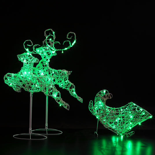 96cm Colour Changeable White Rattan Two Reindeer Sleigh - 90 LEDs