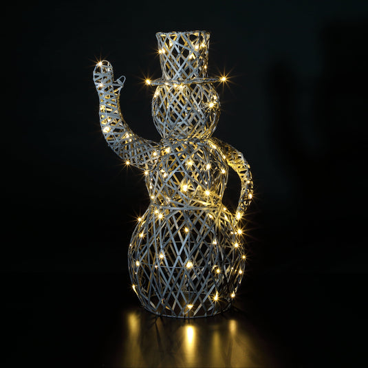 1m Grey Rattan Dickensian Snowman - 120 LEDs