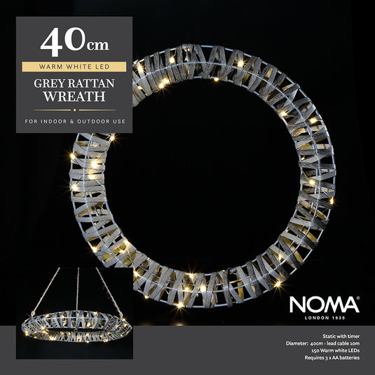 Duo Bulb Grey Rattan Wreath