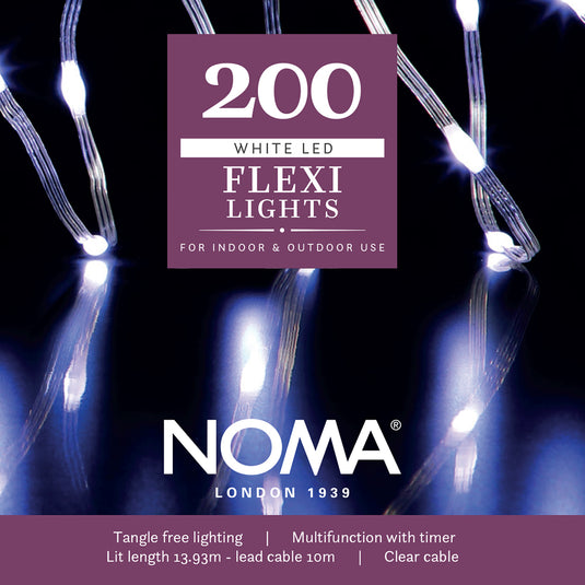 200 White Flexi Wire Lights with Clear Cable