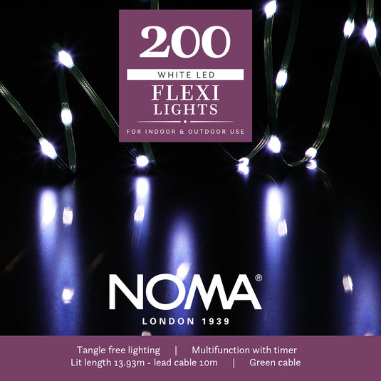 200 White Flexi Wire Lights with Green Cable
