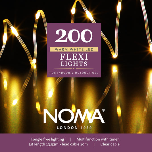 200 Warm White Flexi Wire Lights With Clear Cable