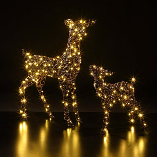 80cm Brown Wicker Dear and Fawn - 180 Flexi Wire LEDs