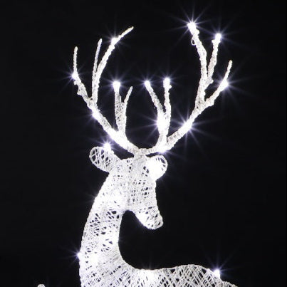 60cm White Twine Two Dimensional Deer Family - 85 LEDs