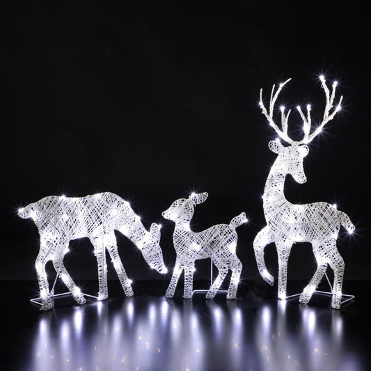 60cm White Twine Two Dimensional Deer Family - 85 LEDs