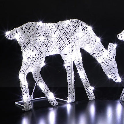 60cm White Twine Two Dimensional Deer Family - 85 LEDs