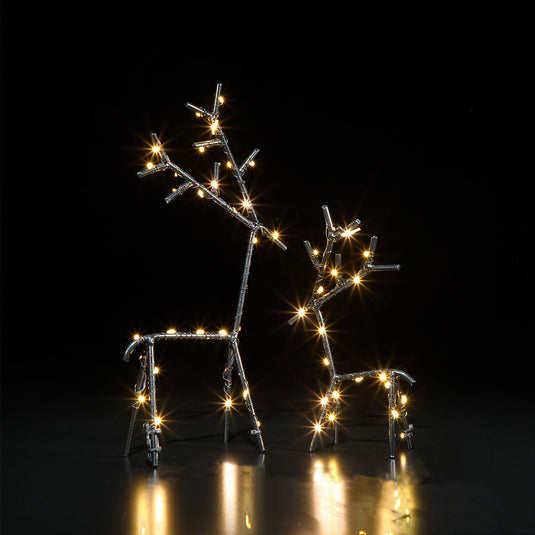 Set of 2 Black Metal Stick Deer - 50 LEDs
