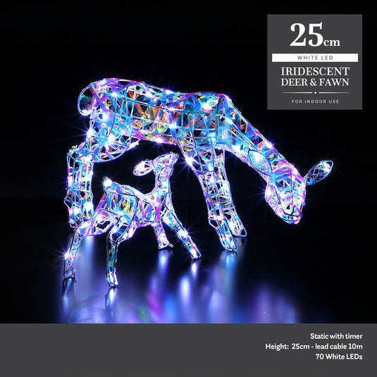 25cm Iridescent Dear And Fawn - 70 White LEDs