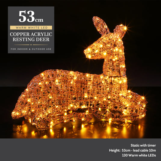 53cm Brown Acrylic Resting Mum Deer - 130 LEDs