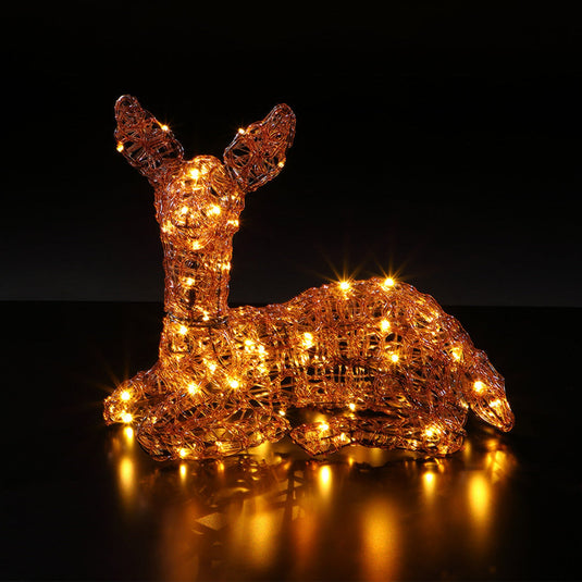 36cm Brown Acrylic Resting Baby Deer - 65 LEDs
