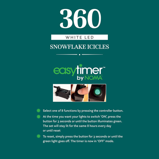 360 White Snowflake Icicle Lights with Clear Cable