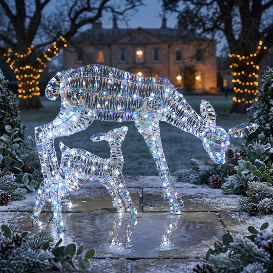 70CM Iridescent Woburn Deer & Fawn