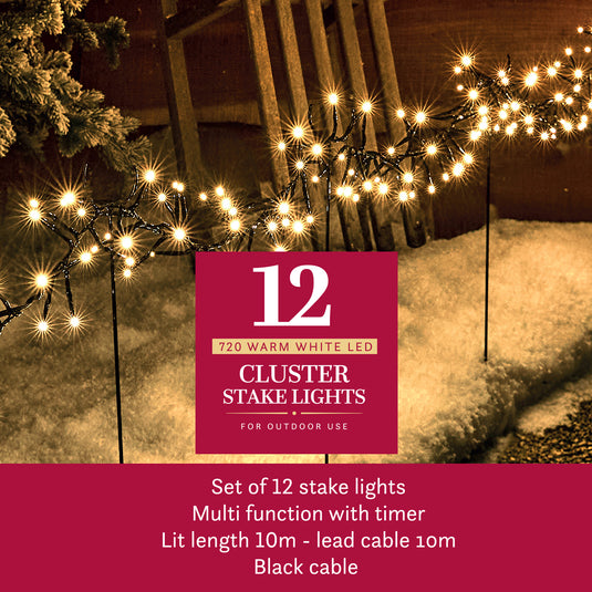 720 Warm White Multfunction Cluster Lights With 12 Stakes