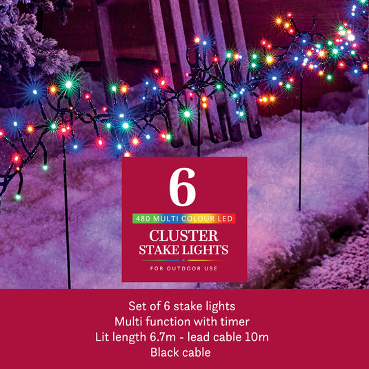 480 Multicolour Cluster Lights - 6 Stakes
